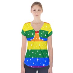 Sparkly Rainbow Flag Short Sleeve Front Detail Top by Valentinaart