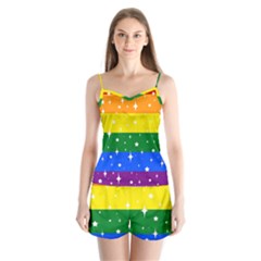 Sparkly Rainbow Flag Satin Pajamas Set by Valentinaart