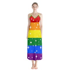 Sparkly Rainbow Flag Button Up Chiffon Maxi Dress by Valentinaart