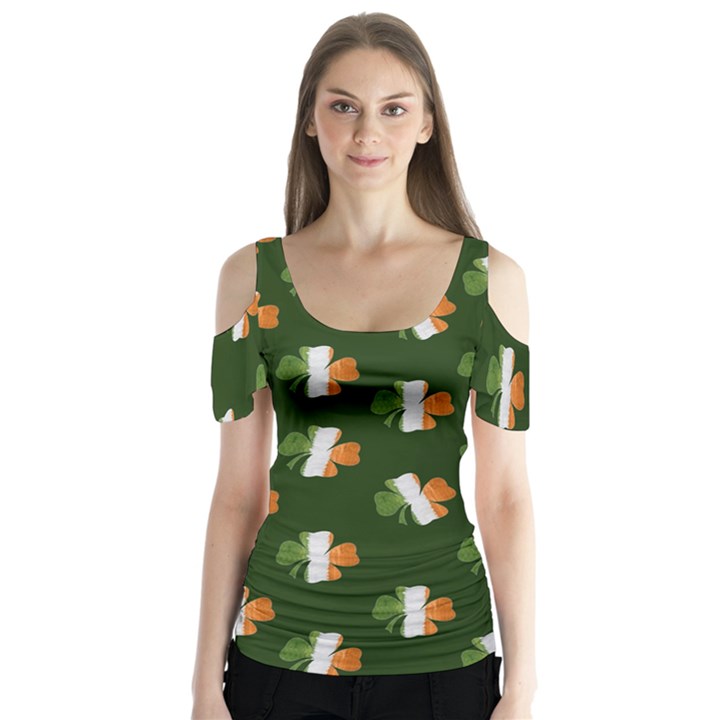 Irish Clover Butterfly Sleeve Cutout Tee 