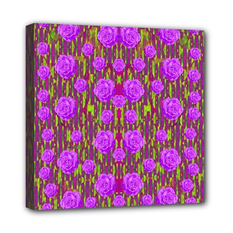 Roses Dancing On A Tulip Field Of Festive Colors Mini Canvas 8  X 8  by pepitasart