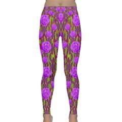 Roses Dancing On A Tulip Field Of Festive Colors Classic Yoga Leggings by pepitasart