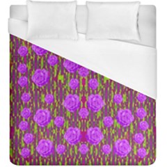 Roses Dancing On A Tulip Field Of Festive Colors Duvet Cover (king Size) by pepitasart