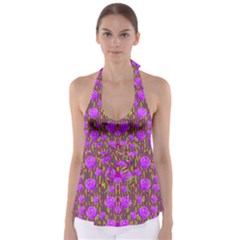 Roses Dancing On A Tulip Field Of Festive Colors Babydoll Tankini Top by pepitasart