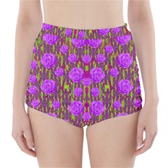 Roses Dancing On A Tulip Field Of Festive Colors High-waisted Bikini Bottoms by pepitasart