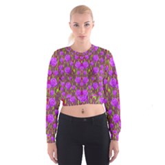 Roses Dancing On A Tulip Field Of Festive Colors Cropped Sweatshirt by pepitasart