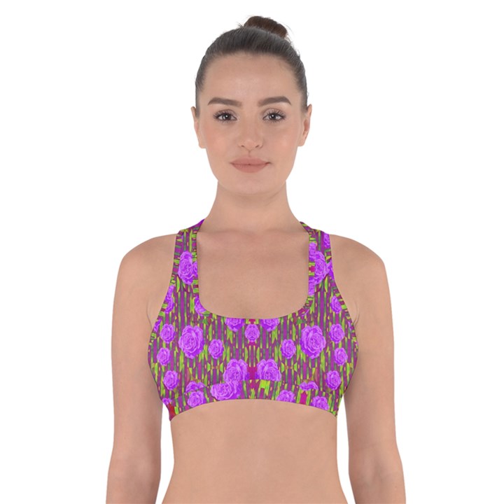 Roses Dancing On A Tulip Field Of Festive Colors Cross Back Sports Bra