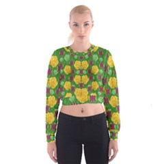 Roses Dancing On  Tulip Fields Forever Cropped Sweatshirt by pepitasart