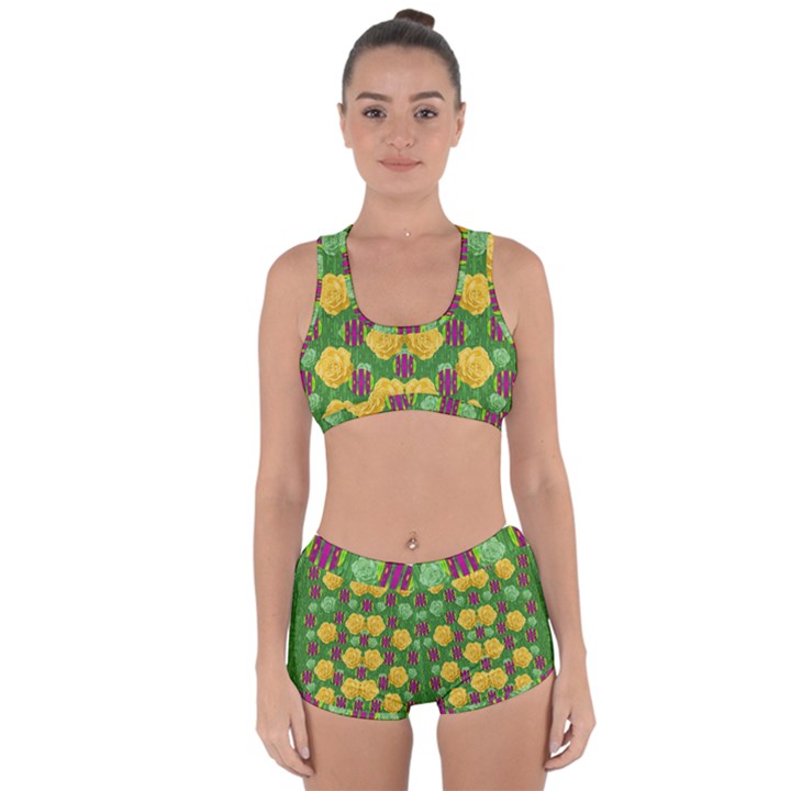 Roses Dancing On  Tulip Fields Forever Racerback Boyleg Bikini Set