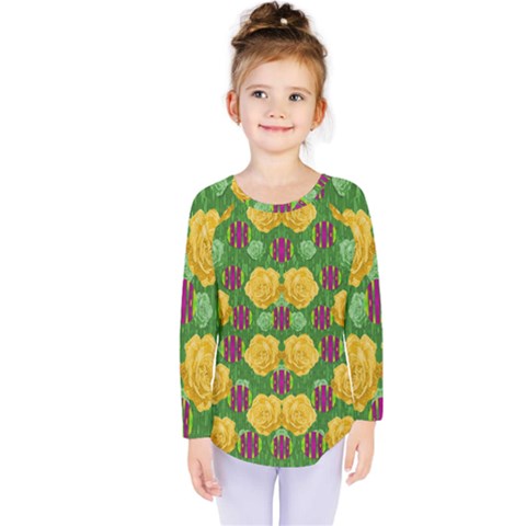 Roses Dancing On  Tulip Fields Forever Kids  Long Sleeve Tee by pepitasart