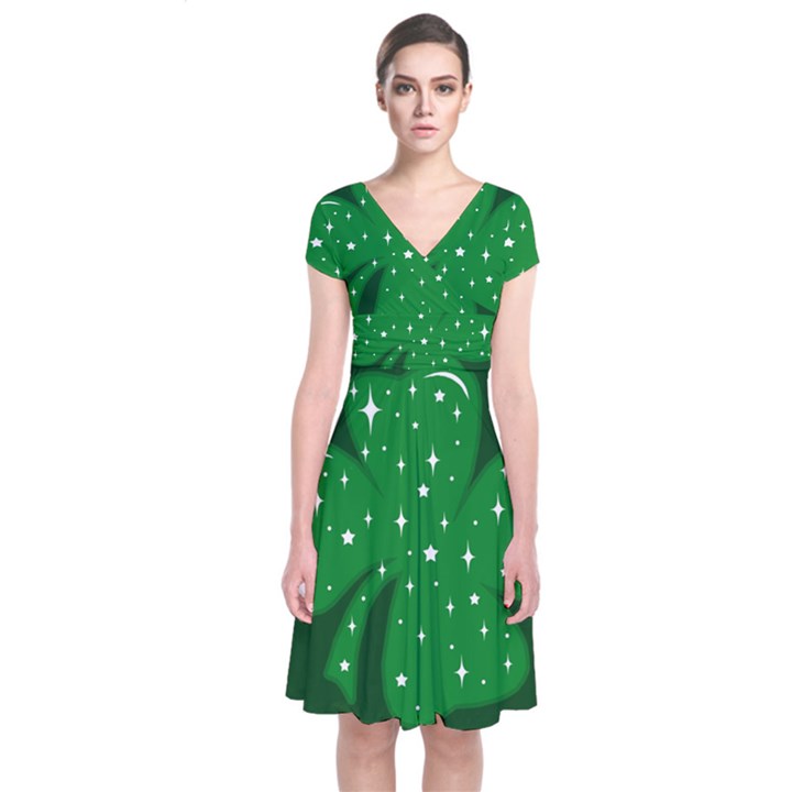 Sparkly Clover Short Sleeve Front Wrap Dress