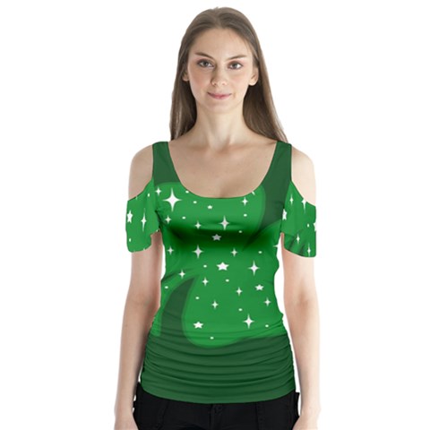 Sparkly Clover Butterfly Sleeve Cutout Tee  by Valentinaart