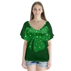 Sparkly Clover V-neck Flutter Sleeve Top by Valentinaart