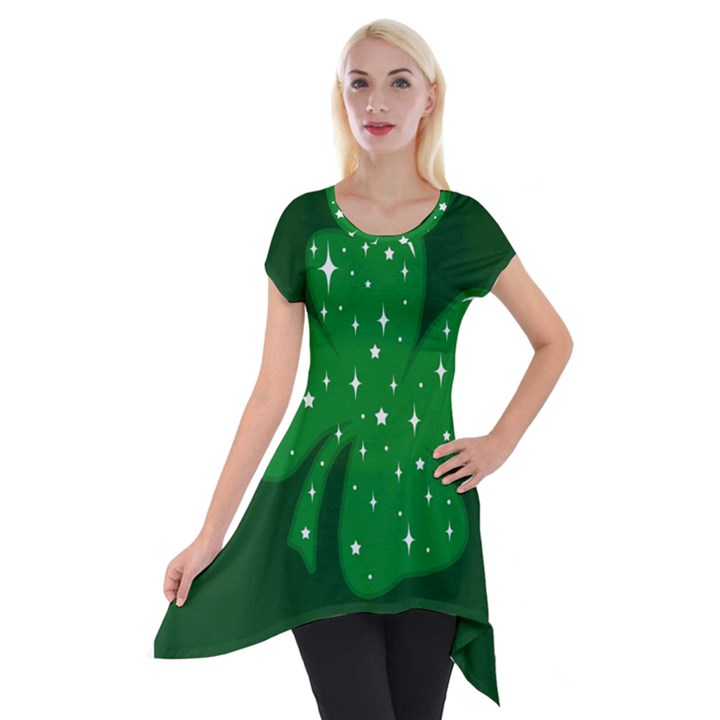 Sparkly Clover Short Sleeve Side Drop Tunic