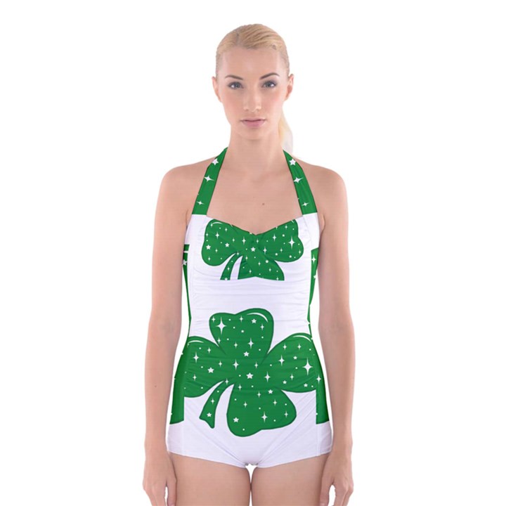 Sparkly Clover Boyleg Halter Swimsuit 