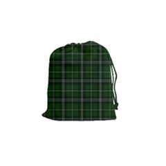 Green Plaid Pattern Drawstring Pouches (small)  by Valentinaart