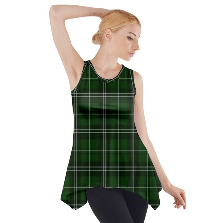 Green Plaid Pattern Side Drop Tank Tunic