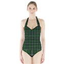 Green Plaid Pattern Halter Swimsuit View1