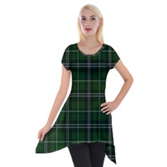 Green Plaid Pattern Short Sleeve Side Drop Tunic by Valentinaart