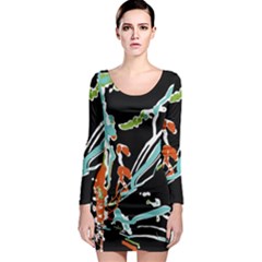 Multicolor Abstract Design Long Sleeve Bodycon Dress by dflcprints