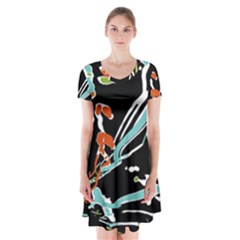 Multicolor Abstract Design Short Sleeve V-neck Flare Dress by dflcprints