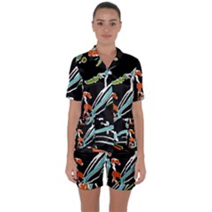 Multicolor Abstract Design Satin Short Sleeve Pyjamas Set by dflcprints