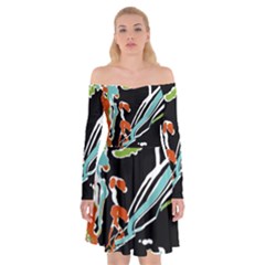 Multicolor Abstract Design Off Shoulder Skater Dress by dflcprints