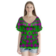 The Pixies Dance On Green In Peace V-neck Flutter Sleeve Top by pepitasart