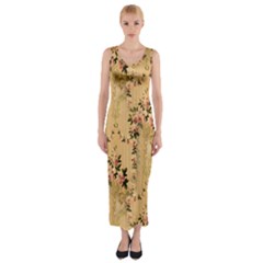 Vintage Floral Pattern Fitted Maxi Dress