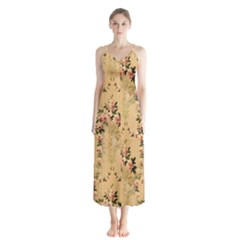 Vintage Floral Pattern Button Up Chiffon Maxi Dress