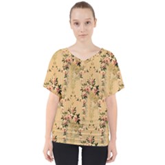 Vintage Floral Pattern V-neck Dolman Drape Top