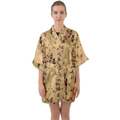 Vintage Floral Pattern Quarter Sleeve Kimono Robe by paulaoliveiradesign