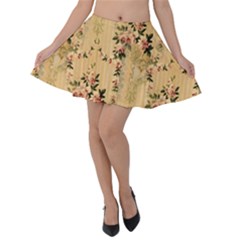 Vintage Floral Pattern Velvet Skater Skirt