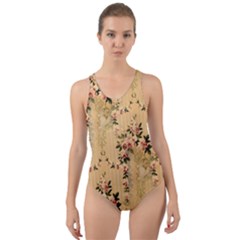 Vintage Floral Pattern Cut-out Back One Piece Swimsuit by paulaoliveiradesign