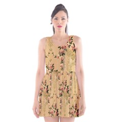 Vintage Floral Pattern Scoop Neck Skater Dress