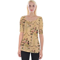 Vintage Floral Pattern Wide Neckline Tee