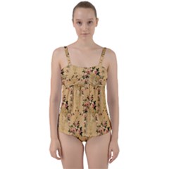 Vintage Floral Pattern Twist Front Tankini Set by paulaoliveiradesign