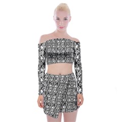 Dark Camo Style Design Off Shoulder Top with Mini Skirt Set