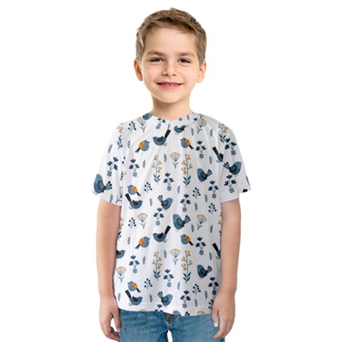 Spring Flowers And Birds Pattern Kids  Sport Mesh Tee by TastefulDesigns