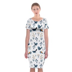 Spring Flowers And Birds Pattern Classic Short Sleeve Midi Dress