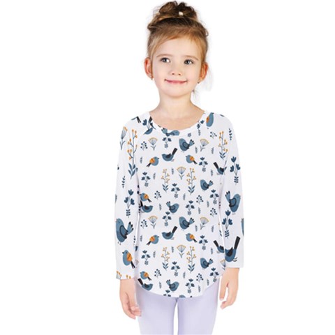 Spring Flowers And Birds Pattern Kids  Long Sleeve Tee by TastefulDesigns