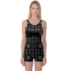 Dark Ethnic Stars Motif Pattern One Piece Boyleg Swimsuit by dflcprints