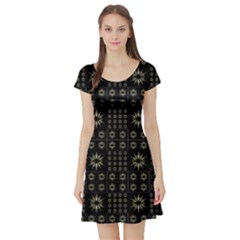 Dark Ethnic Stars Motif Pattern Short Sleeve Skater Dress by dflcprints