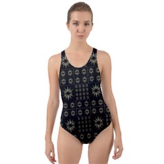 Dark Ethnic Stars Motif Pattern Cut-out Back One Piece Swimsuit by dflcprints