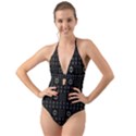 Dark Ethnic Stars Motif Pattern Halter Cut-Out One Piece Swimsuit View1