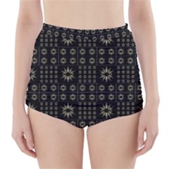 Dark Ethnic Stars Motif Pattern High-waisted Bikini Bottoms by dflcprints