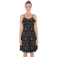 Dark Ethnic Stars Motif Pattern Ruffle Detail Chiffon Dress by dflcprints