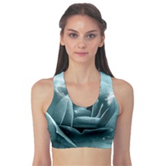 Beautiful Blue Roses With Water Drops Sports Bra by FantasyWorld7