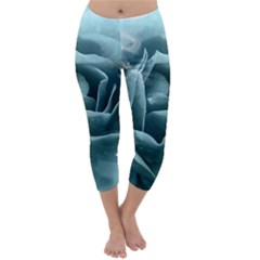 Beautiful Blue Roses With Water Drops Capri Winter Leggings  by FantasyWorld7