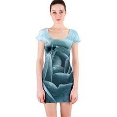 Beautiful Blue Roses With Water Drops Short Sleeve Bodycon Dress by FantasyWorld7